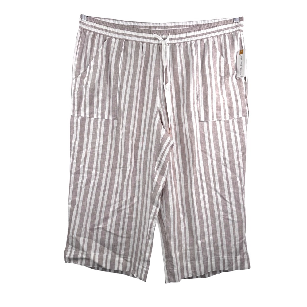 Land n Sea Striped Cropped‎ Pants sz 3X Linen Blend coastal preppy